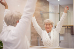 A happy grandma satisfied in using glycolic acid