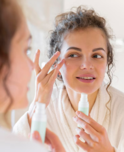 A lady seeing the results of glycolic acid