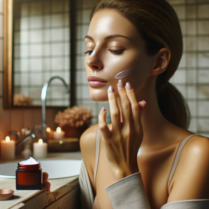 A young lady applying glycolic acid carefully.