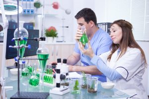 A woman examining glycolic acid results