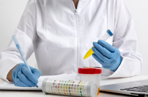 Lab technicians carefully making glycolic acid products.